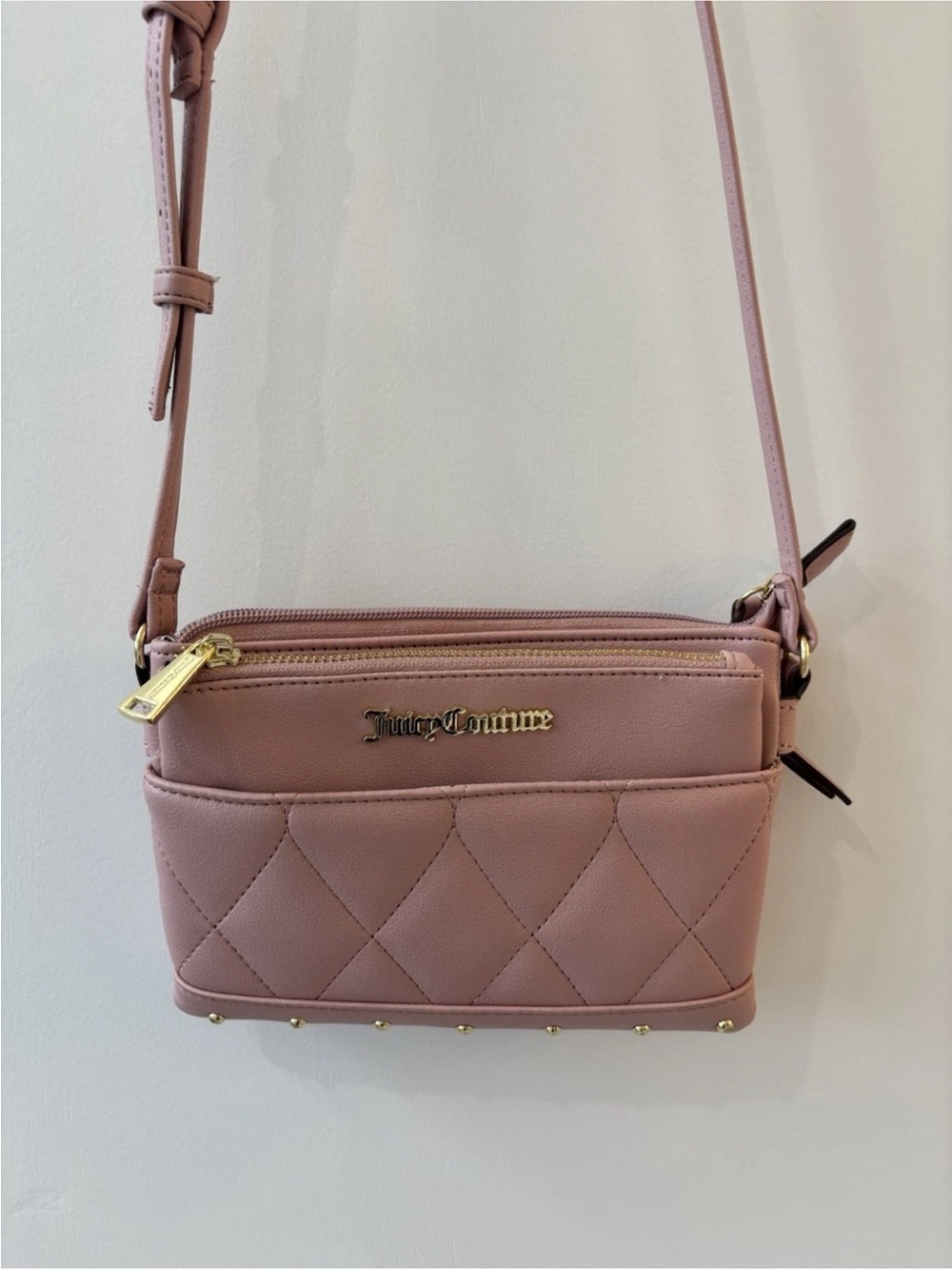 Juicy Couture Pink Quilted Crossbody Bag Gold Logo Y2K Mini Purse + Zip Pouch